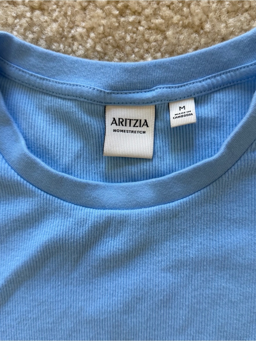 Aritzia Homestretch Size M Light Blue Fitted Cotton Long Sleeve Top - Picture 3 of 8